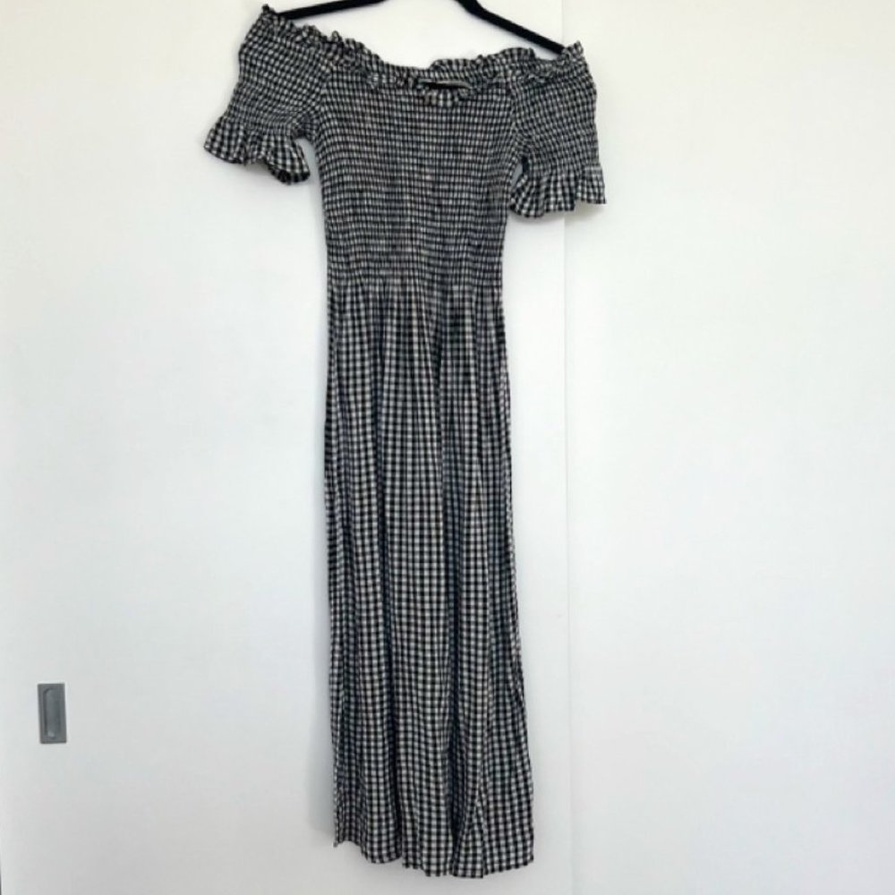 Urban outfitters (kimchi blue) smocked off the shoulder midi checkered dress